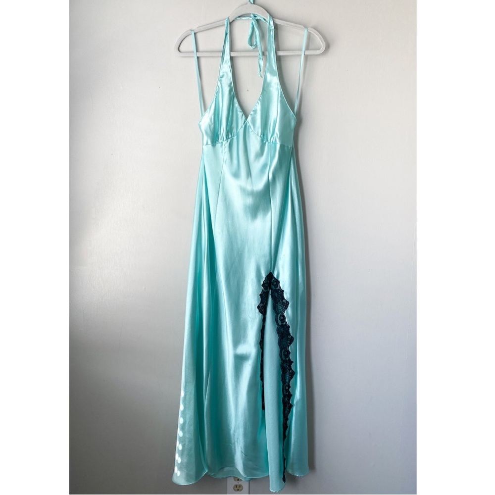 Frederick's of Hollywood Aqua Maxi Dress with Black Lace
